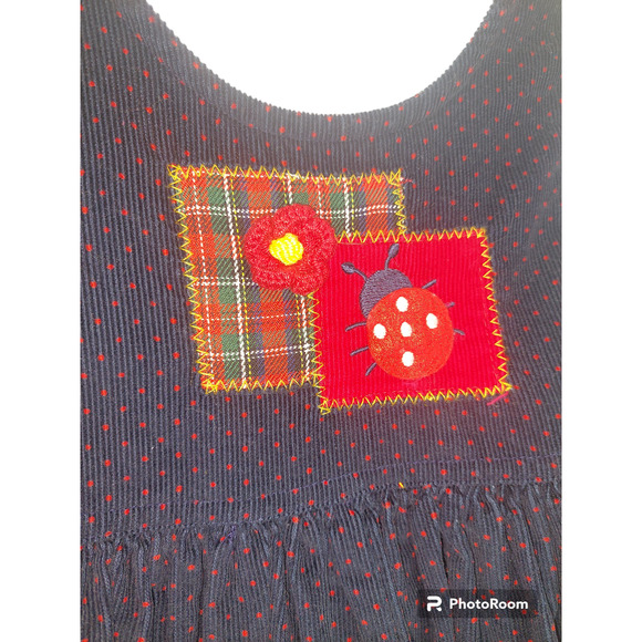 Samara Girls Corduroy Dress Blue red with ladybugs knit flower 4T - Picture 2 of 7
